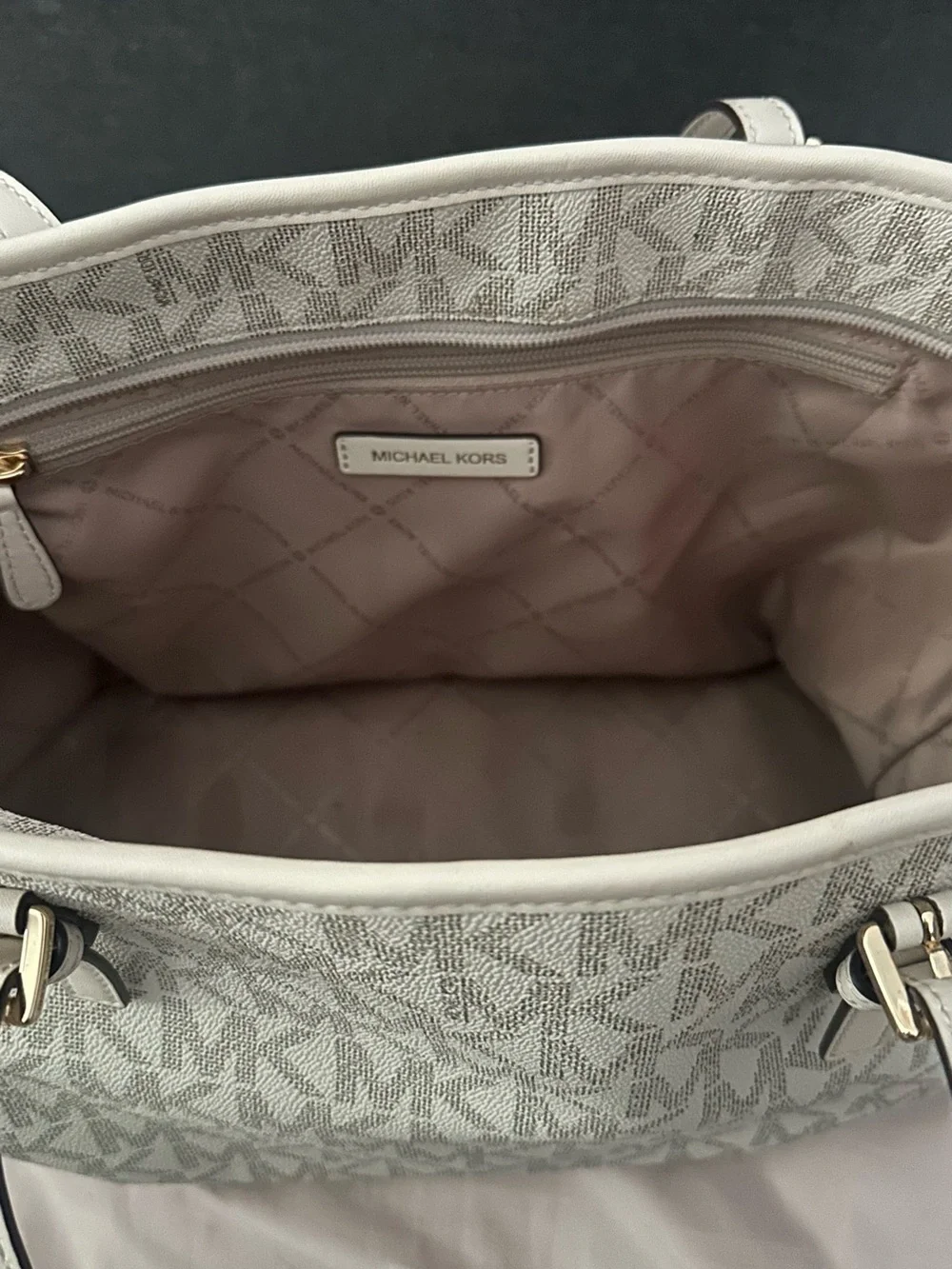 Michael Kors Cream and Beige MK Signature Tote